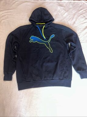 Puma Navy Hoodie with Blue and Neon Yellow Puma Logo